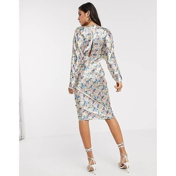 Asos Batwing Bias Cut Midi Dress Ditsy Print NWT Size 12 - Picture 3 of 14